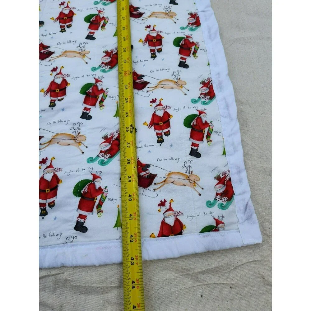 Handmade Baby Quilt, Christmas Santa Reindeer design w white back, 33